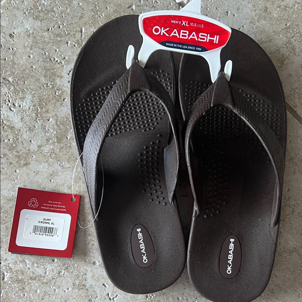Okabashi Men's Dark Brown Flip-Flops - Surf - NEW- XL 10.5-11.5